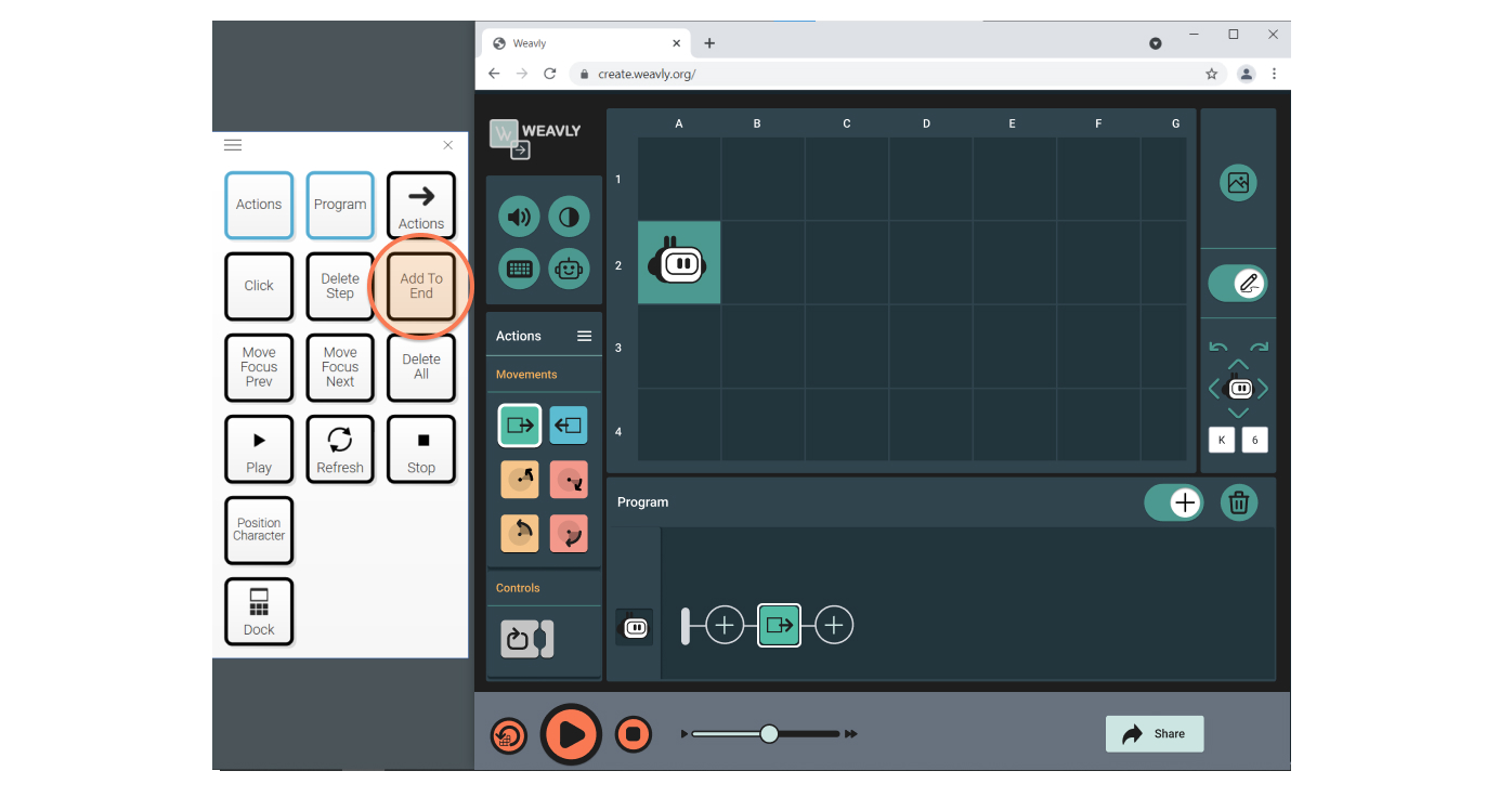 Selecting add to end key on the Grid3 onscreen keyboard.